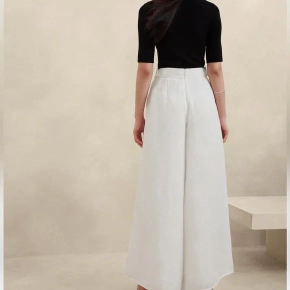 Banana Republic Lina Linen High Rise Pants Super Wide Flood Legs White - Picture 3 of 16
